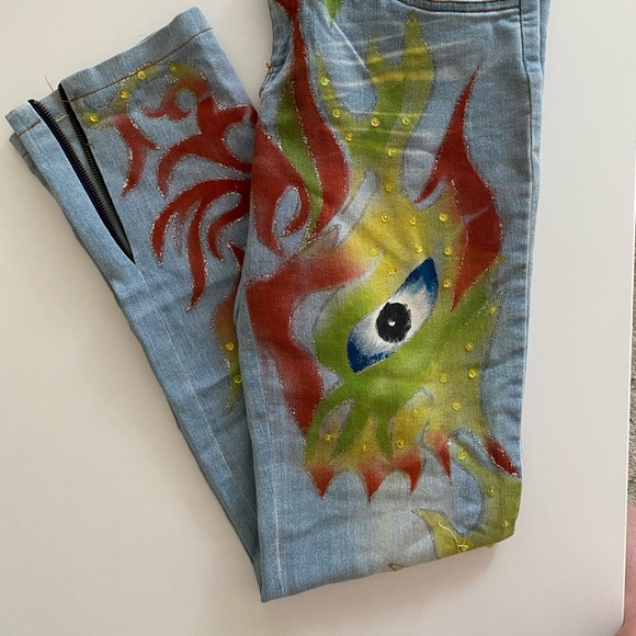 CUSTOM Handmade Y2K Dragon Split Hem Jeans - Picture 5 of 10